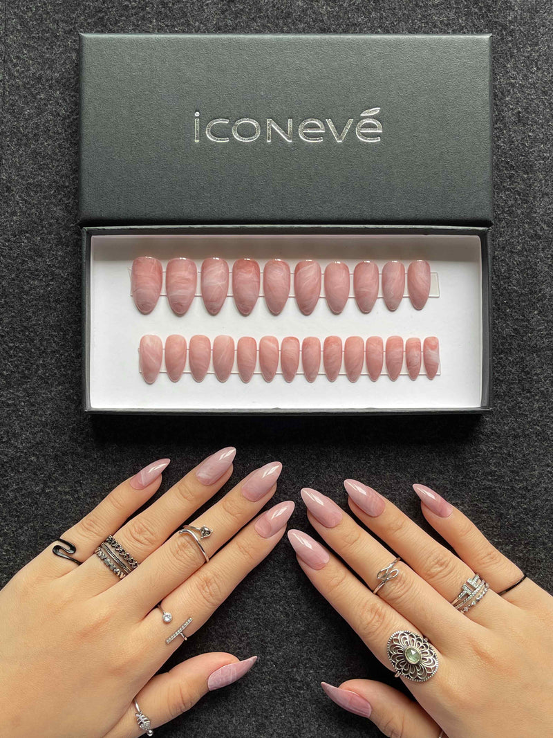 Pink Marble - Glossy Almond – ICONEVE NAILS
